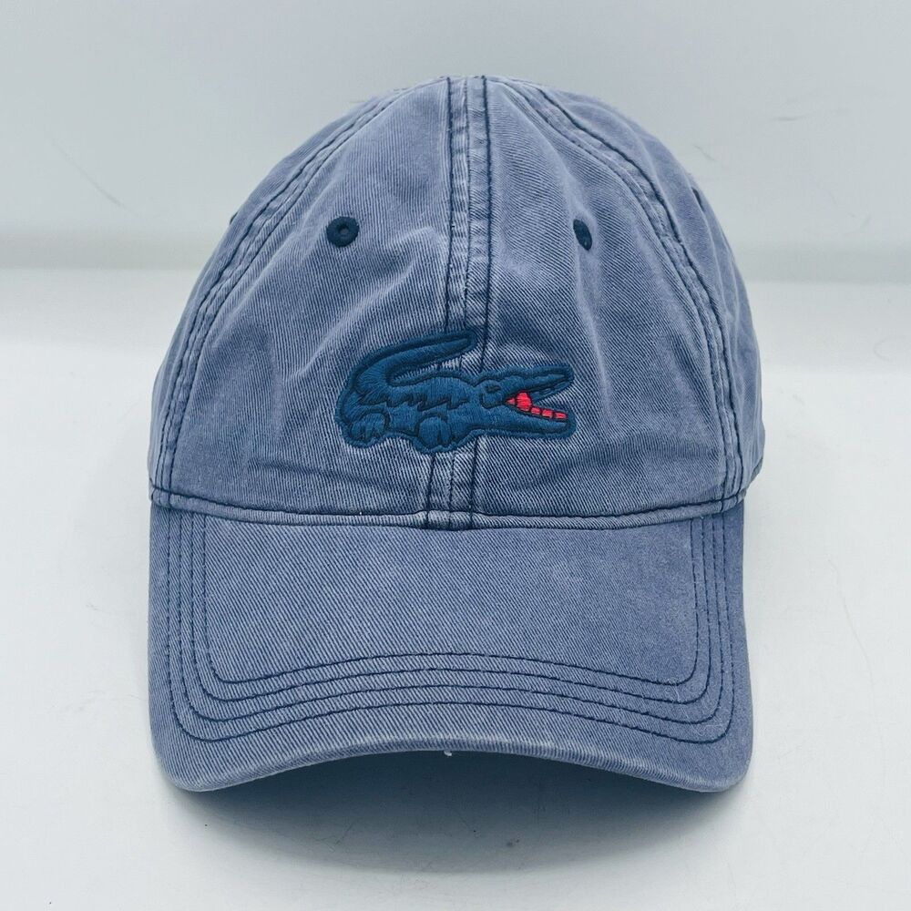 Lacoste Hat Cap Strap Back Mens One Size Blue Big Croc Logo Dad Embroidered